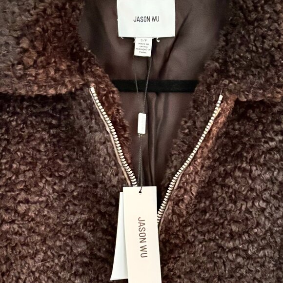 Jason Wu Chocolate Brown Faux Fur Teddy Jacket Womens Zipper Pockets M NWT - Picture 9 of 10